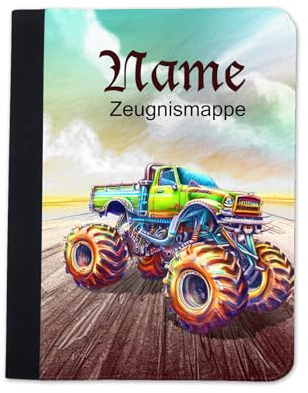Maus-Design Zeugnismappe personalisiert Monstertruck mit Name | Mit Klarsichthüllen A4+, Urkundenmappe, Dokumentenmappe