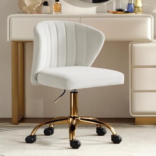 HULALA HOME Bürostuhl, Computerstuhl, Schminktischstuhl, moderner Schreibtischstuhl mit drehbaren Rädern, drehbar, höhenverstellbar, geeignet für Wohnzimmer, Schlafzimmer, Weiß