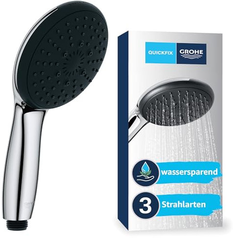 GROHE Vitalio 110 - Handbrause wassersparend - 8l pro Min (3 Strahlarten, Standardanschluss, Silikonring schützt bei Stürzen), rund, chrom, 26031001