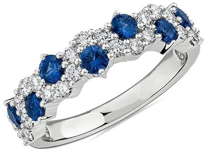 Anello Eternity in Oro Bianco Placato per Donne, Anello di Zirconia Cubica CZ con Cristallo di Zaffiro, Anello da Cocktail con Regalo per Fidanzata, Anello di Diamante Blu per Uomini e Donne, Q, Oro