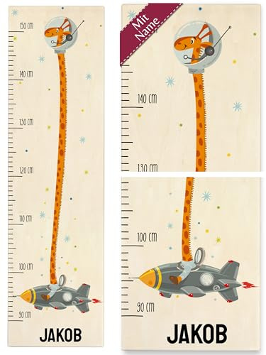 Messlatte Kind Holz - Weltall Weltraum - Spaceshuttle Kindermesslatte Raumfähre I Giraffe Weltraumfähre I Weltraumflugzeug - 90-150 cm - Holz - kinder personalisierte kleinkinder geschenke