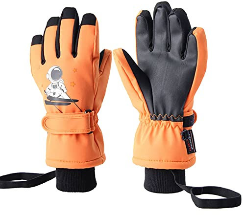 Kinder-Skihandschuhe, wasserdicht, Snowboard-Handschuhe, warme Handschuhe, Uni, für Mädchen und Jungen, kaltes Wetter, Schneehandschuhe, mit Handgelenk-Leine, Winter, Kinder, Schneehandschuhe