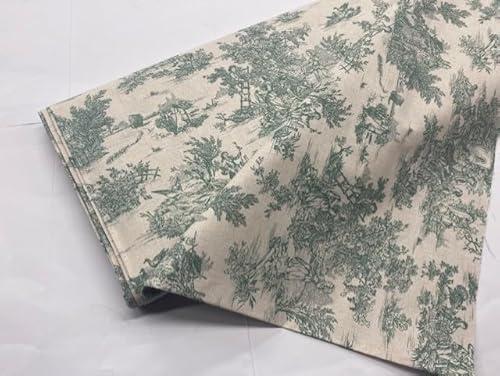 Toile de Jouy Stoff aus 100 % Baumwoll-Popeline, Dekorationsstoff und Bastelstoff, 1 m x 150 cm (Grün)