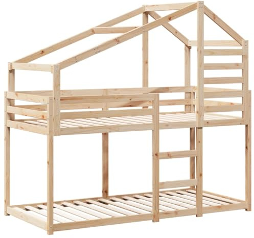 vidaXL Etagenbett, Hochbett mit Dach Leitplanken, Stockbett für Schlafzimmer, Bett Holzbett Einzelbett, 80x200cm Massivholz Kiefer