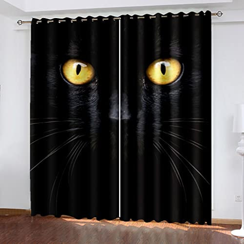 Verdunkelungsvorhänge 3D Digitaldruckschwarze Katze Ösen Vorhang 2Er Set H 210 X B 220 cm Verdunkelungsvorhang Blickdicht Gardinen Kinderzimmer Schlafzimmer Wohnzimmer Thermovorhang
