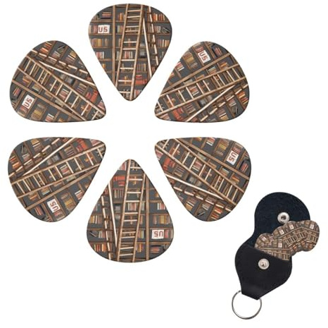 Gitarrenplektren mit Gitarrenplektren-Halter, 3 verschiedene Stärken, personalisierte Zelluloid-Plektren, lustige Bücherregale, Sammlung und Leiter, Gitarrenplektrum für E-Gitarren, Bass, Ukulele,