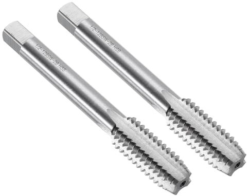 sourcing map Lot de 2 tarauds filetés à cannelure droite, 1/2 à 12 pouces BSW Outil de taraudage fileté Fraiseuse en acier rapide 6542 (HSS 6542)