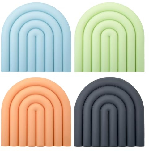 Sxutop 4 Stück Topfuntersetzer Silikon Topfuntersetzer Hitzebeständig Regenbogen Untersetzer Topf Silikon Topflappen rutschfeste Untersetzer Küche für Töpfe Schüsseln Tassen Teller, 4 Farben