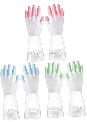 NIYANGLE Reusable Waterproof PVC Cleaning Gloves Lightweight Anti-slip 3 Pairs Breathable for Dish Washing and Gardening Work
