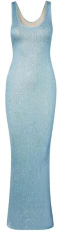 YELLOOP Knit Maxi Dress Long Bodycon Dresses Old Money Elegant Cocktail Long Sweaters Y2k (Blue,Small)