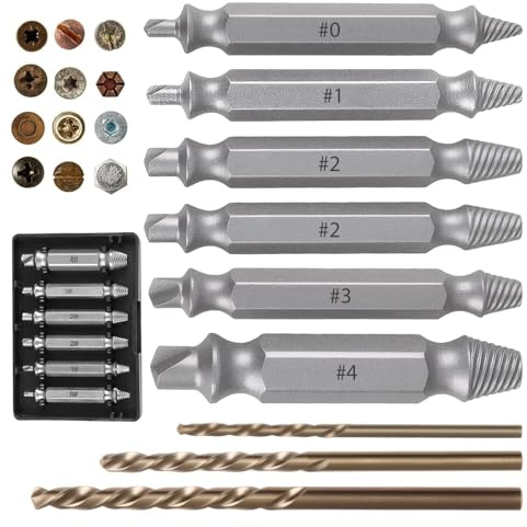 9Pcs Damaged Screw Extractor Set 6Pcs HSS 6542 Bolt Grab Screw Removal Tool Hardness 63-65HRC Upgraded for Damaged Broken Stripped General Bit Set Double Ended Kit Adult Gifts for Men