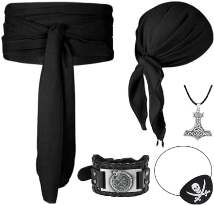 TSIRNK 5 Stück Pirate Accessories-Piratenkostüm Damen Herren Set mit Piraten Kopftuch Bandanas Piraten Schärpe Gürtel für Halloween Karneval Cosplay Party