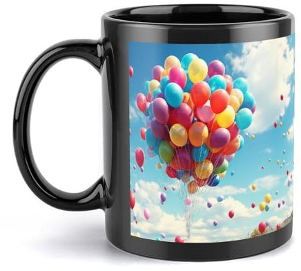 Bunte Luftballons, große Kaffeetasse mit Griff, einzigartiger Stil für jede Küche, personalisierbar, lustig, Latte-Tasse, ideal für Tee, heiße Schokolade, für Männer, Frauen, Büro