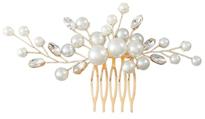 ZOONAI Bride Pearl Wedding Hair Comb for Women Girls, Rhinestone Bridal Hair Piece Side Combs Wedding Party Hair Pin Hair Accessories (Gold)