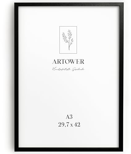 Artower® Bilderrahmen für DIN A3 30 x 42 cm Schwarz Holz Dünner Rahmen | Posterrahmen Groß für Collage | Picture Frame A3 29,7 x 42 cm | Holzrahmen | Schwarzer Bilderrahmen Poster Massivholz