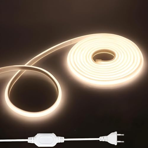 Shengruili 2M COB LED Streifen,220V LED Streifen Natürliches Licht 4000K,Hohe Dichte LED Strip Lights mit Netzteil,Wasserdicht Diffusion Flex LED streifen für Heim Dekoration, Küche, Spiegel