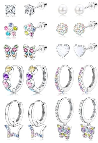 LOLIAS 10 Paar Kinder Ohrringe Mädchen Medizinische Ohrstecker und Creolen | Hypoallergene Ohrringe für Mädchen Chirurgenstahl CZ Perle Herz Schmetterling Blume Stern Kinderohrringe (Rosa/Bunt)