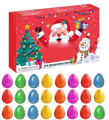 Calendario de cuenta regresiva dinosaurios – Caja de Adviento fiestas 37,6 x 22,7 cm con 24 huevos sorpresas | Divertidos regalos de juguetes temáticos interactivos para la fiesta de Navidad