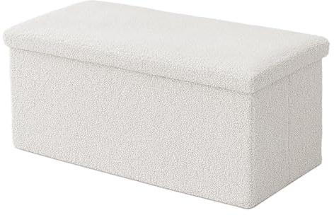 Relaxdays sittbänk, förvaringsutrymme, teddytyg, vikbar, vadderad, hall, sovrum, HBT: 38 x 76 x 38 cm, sittkista, vit