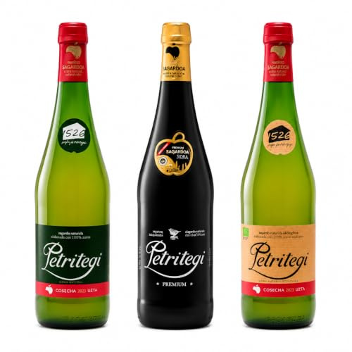 Pack Degustación Sidras Petritegi Euskal Sagardoa – Tradicional, Ecológica y Premium, Sabor Artesanal 100% Manzanas del País Vasco (Pack 3)
