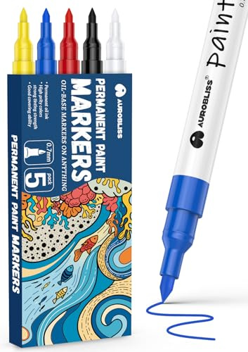 Aurobliss Pennarelli indelebili a punta fine, pennarelli colorati a base di olio per metallo, tessuto, legno, rocce, plastica, pittura su vetro, penne permanenti a base di olio