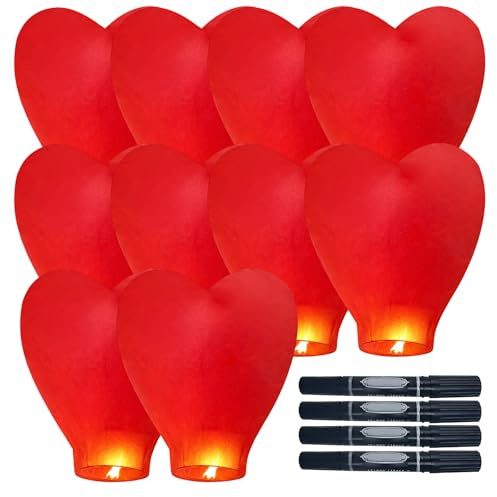 14Pcs Chinese Lanterns, Large Sky Lanterns Set for Memorial Ceremonies and Romantic Celebrations, Red Paper Lanterns with Black Markers for Outdoor Events