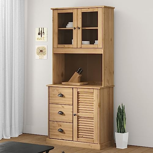 mzdioop Highboard VIGO massivt trä furu 78 x 40 x 175 cm med skänk, persienndesign, köksbuffé och förvaringsskåp för vardagsrum och matsal