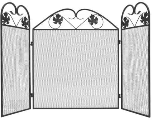 Kaloriko Écran de cheminée 3 Panneaux en Fer Noir, Pare feu Grille avec Maille Fine, Protection Contre Les étincelles, barrière Pliable pour Foyer, poêle à Bois, Salon intérieur, décor volutes