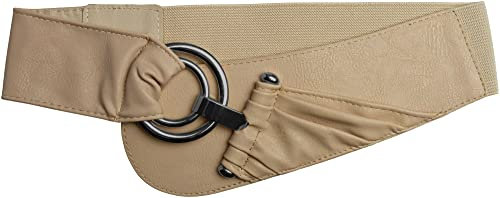 Caspar GU246 elastischer breiter Damen Stretch Taillengürtel mit Gummizug, Gürtelgröße:75/95 [für Körperumfang 75-95 cm], Farbe:beige