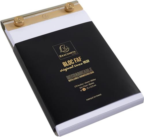Exacompta 12114E Schreibblock FAF No.4 blanko 170 Blatt , 22 x 13,5 cm, mikroperforiert, ideal für Ihre Notizen, Retro-Design mit zeitloser Eleganz, endlos auswechselbar und nachfüllbar