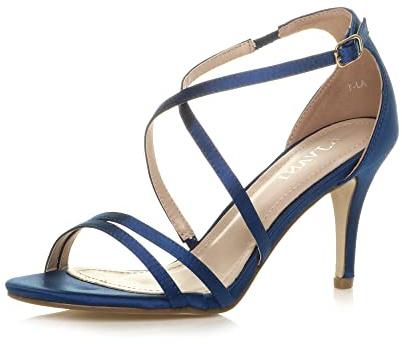 AJVANI Womens ladies mid high heel strappy crossover party wedding prom sandals shoes size