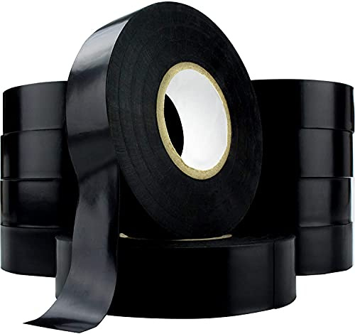 Super Sticky UL Rated 10 Pk 60 Ft Black Electrical Tape. Strong Flexible Rolls of 3/4 inch Wide Weather-Resistant Fire-Safe PVC Vinyl. Thick Adhesive Bulk Electric Tapes for Wire and Cable.