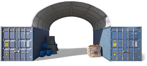 TOOLPORT Container Überdachung Contop 6x6m – PVC Plane 2300N weiß – Lagerhalle Schüttgut Unterstand Zelthalle