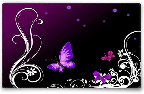 Silent Monsters Mouse Mat Size M 14 x 10 inches / 36 x 25 cm, Purple Butterfly, Stitched Edges, washable & rollable Mouse Pad, Gaming Home Office Mousemat, Mousepad non-slip & quiet, Desk Mat