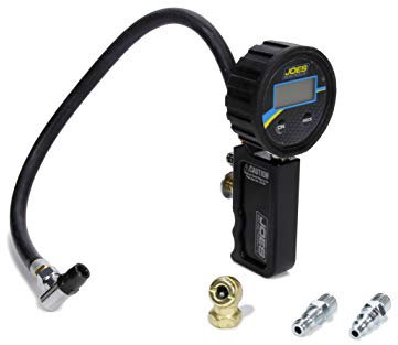 Joes Racing Products 32492 Reifenfüller und Messgerät, professionelle Schnellfüllung, 0-60 psi, Luftleitung/Armaturen, digital, Hintergrundbeleuchtung, schwarz, 2-1/2 in Diameter