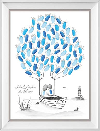 Wedding Tree maritim personalisiert auf 29,7x42cm Poster, Hochzeit Geschenke Boot, Alternative zur Wedding Tree Leinwand und zum Hochzeitsgästebuch, maritim, Boot und Leuchtturm zur Hochzeit