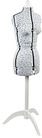Verstellbare Schneiderpuppe Sugar Ditsy Blau Mit Holzständer 8-Teilige | Klein (S) [Größe EUR 38 bis 44]