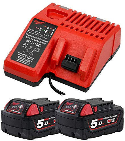 Milwaukee M18NRG-502 18V Energy Pack 2 x M18B5 5.0Ah Battery & M12-18C Charger