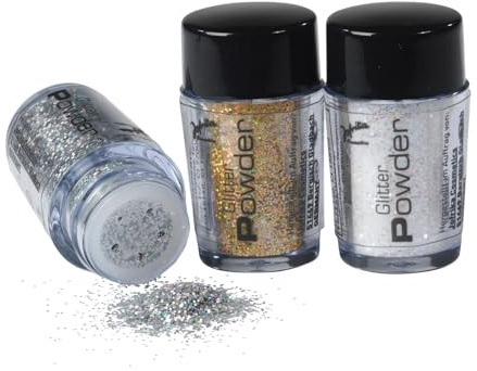 Jofrika Glitzer Gesicht Silber I Im praktischen Streuer für exakte Dosierung | Tolles Schminkergebnis | Kleines Döschen mit feinem Puder | Glitzereffekte fürs Make-Up | In 6 Farben erhältlich