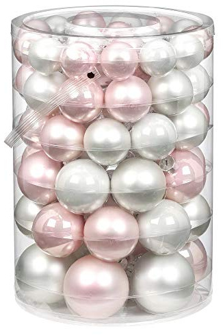 60 Christbaumkugeln Glas 4 5 6 7cm 60 St. Dose Dekokugeln Weihnachtskugeln Baumkugeln Baumschmuck Set Farbe: Noble Rose hell rosa porzelanweiß