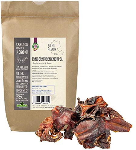 Schecker Dörrfleisch - Rindernasen Knorpel - aus der Region -500 g - proteinreich - nur 2,9% Fett - Keine Importwaren - 500g