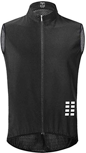 LINGKY Gilet Da Ciclismo Da Uomo, Leggera Traspirante Senza Maniche Cappotto Biciclette Gilet Antivento, Zip Integrale Giacca Da Corsa/MTB Riflettente Leggera (M,Nero)