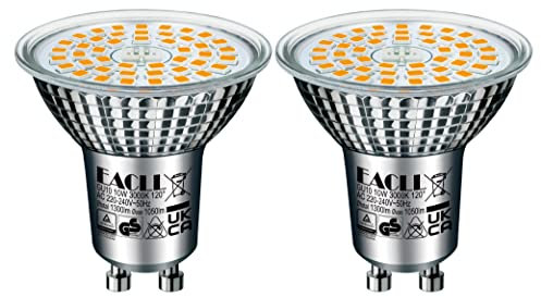 EACLL Lampadine LED GU10 10W 3000K Equivalenti a Alogena 140W, Pacco da 2, 1050 lumen Luce Bianca Calda. Faretti AC 230V senza Sfarfallio, Angolo di luce 120° Spot, Non dimmerabile Lampade riflettori