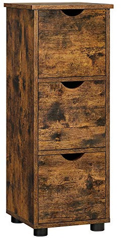 VASAGLE Badezimmerschrank, Aufbewahrungsschrank, Turm mit 3 Schubladen, Schrank mit 3 Ebenen, Säule, 30 x 30 x 80 cm, für Badezimmer, Wohnzimmer, Schlafzimmer, Küche, rustikales Braun BBK150X01