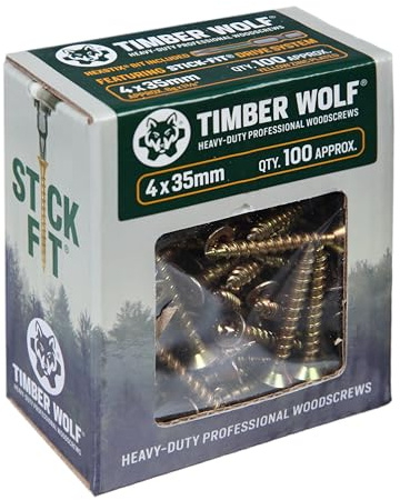 Timber Wolf TW40035 Woodscrews - 4.0 x 35mm - Box of 100, Zinc & Yellow (Gold)