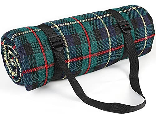 Ben & Bel Water/Sand/Dirt-resistant Picnic Blanket with Shoulder Strap, Outdoor-Ready Dark Green Square, 150x200cm XL