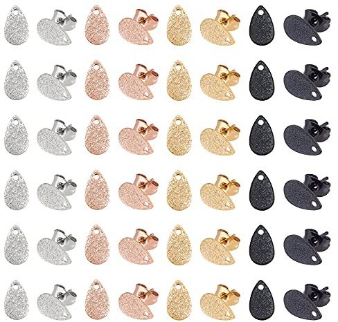 UNICRAFTALE 80 Stk 4 Farben 304 Edelstahl DIY Ohrstecker Strukturiert Tropfen Ohrstecker DIY Zubehör für Ohrringe Metall Ohrringe Selber Machen Set Tropfen Ohrringhaken Stecker zur Schmuckherstellung