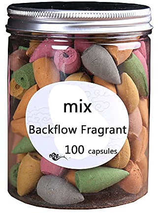 Conos de Incienso de reflujo 100 Piezas | Aromas Naturales Mixtos - para meditación y Yoga Aromaterapia con Quemador de Cascada de Incienso de Regalo | Conos de Incienso Que fluyen hacia atrás