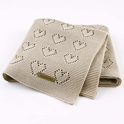 E-RIDES Babydecke aus 100% Baumwolle, kuschelige Strickdecke Neugeborene, weiche Erstlingsdecke, atmungsaktive Kuscheldecke Mädchen/Junge Geschenk zur Taufe/Geburt/Geburtstag, Maße 100x80cm(Camel)