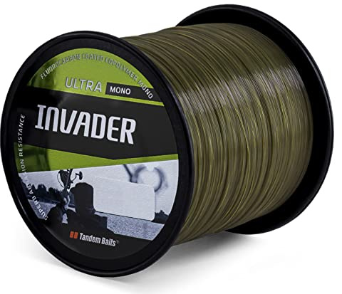 Tandem Baits Invader Ultra Mono Angelschnur für Angelrute | Angelzubehör für Karpfenrute | Nylonschnur zum Große-Fische-Angeln | Karpfenzubehör für Profis & Hobby-Angler 12 m /,3 mm Olivgrün